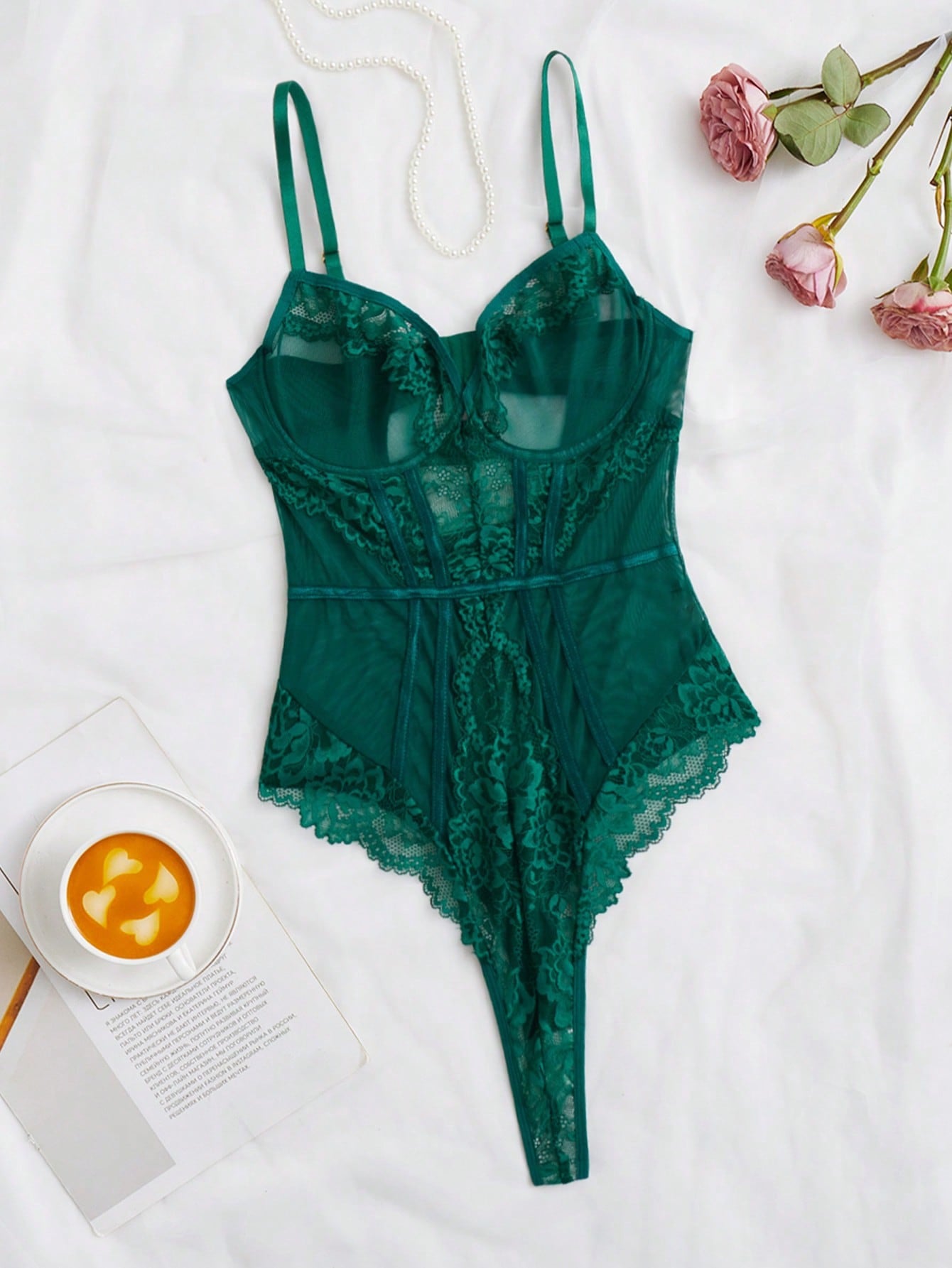 Blush Bloom – Slim Fit Pink Lace One-Piece with Suspenders [DF6291]