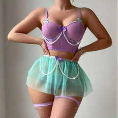 Pearl Whisper – Gauze Skirt & Lingerie Set [f420]