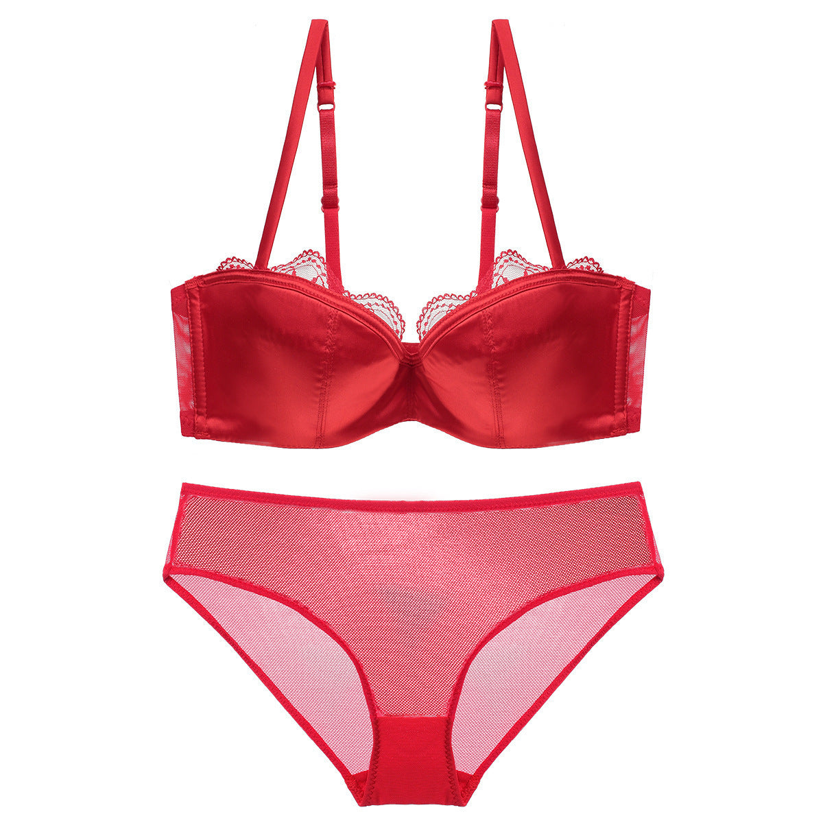 Velvet Dusk – Satin Deep V Lace Bandeau Bra Set [W268]