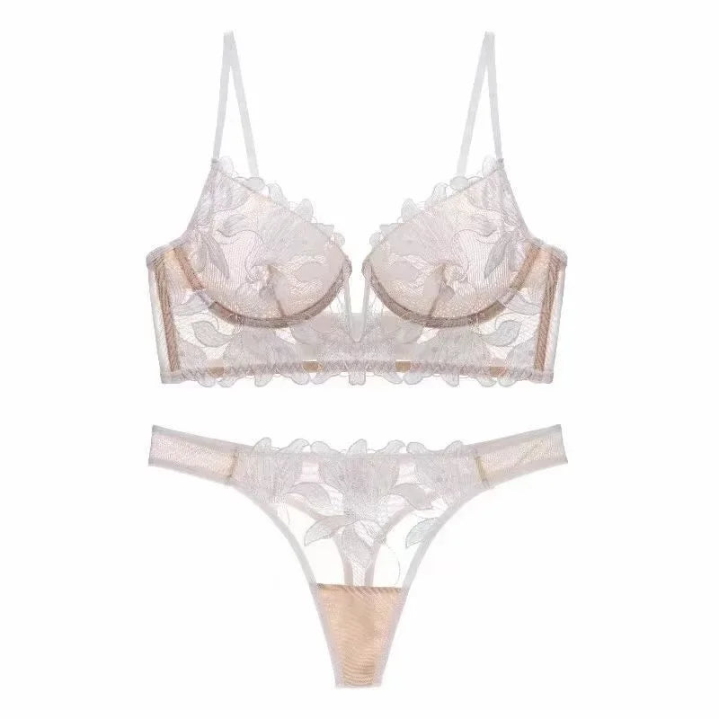 Lune V – Deep V Embroidery Lace Bra Set [3613]