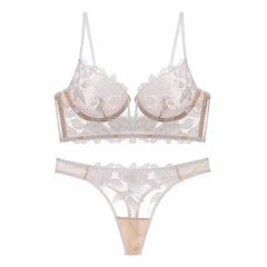 Lune V – Deep V Embroidery Lace Bra Set [3613]