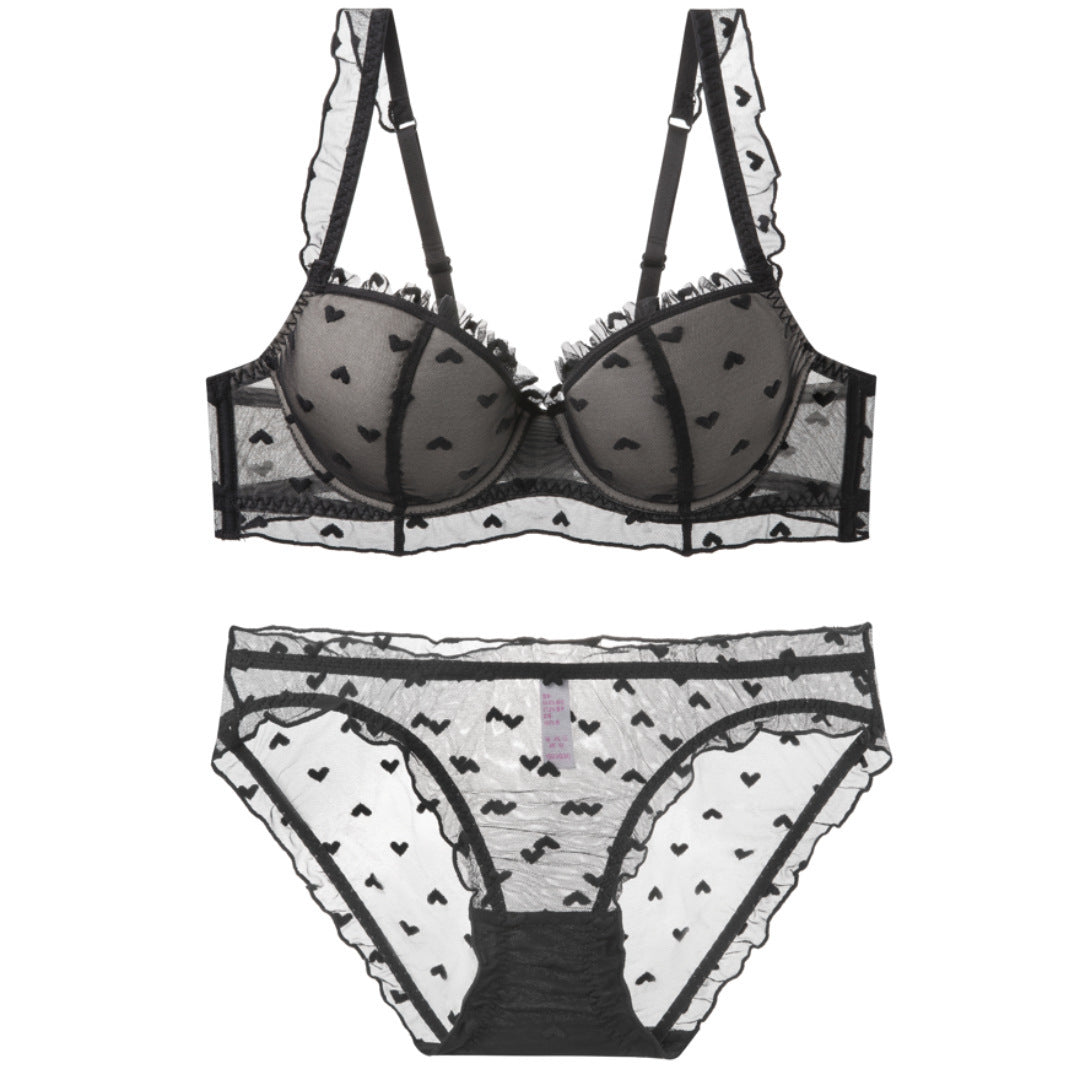 Lace Amour – Heart-Flocked French Embroidered Bra Set [9316]