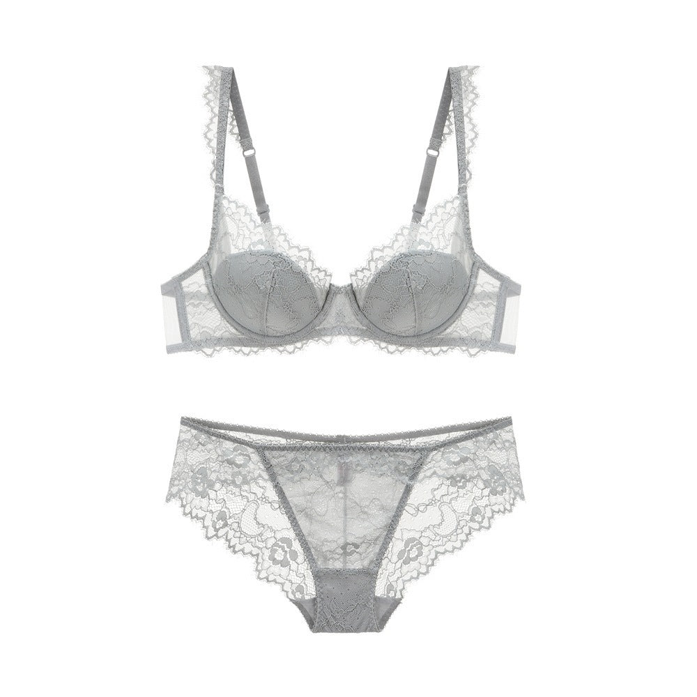 Cotton Lace Comfort – Breathable Gathered Bra & Panty Set (Plus Size) [9228]