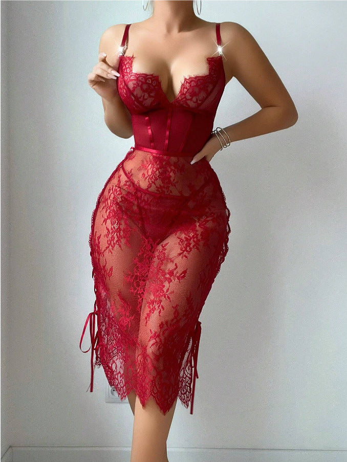 Scarlet Allure – Lace Cutout Hip-Hugging Dress [DZ57]